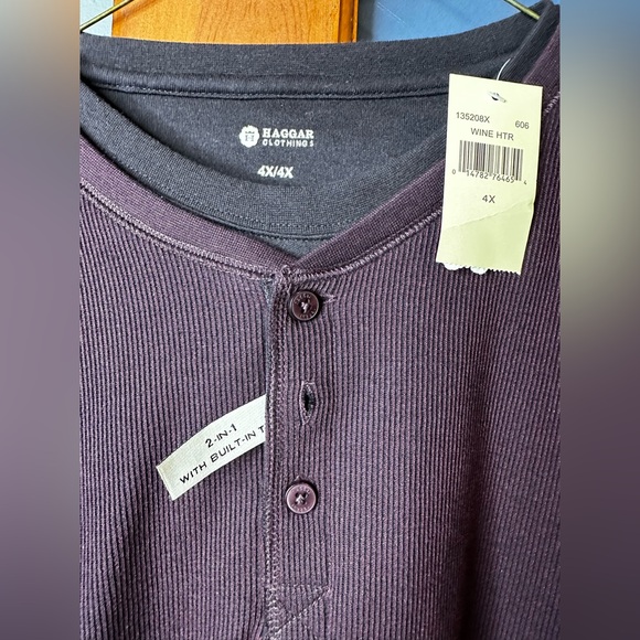 Haggar Clothing Long Sleeve 2 in 1 With Built-In Tee Wine HTR (4X/4X) *NEW* - Picture 2 of 6